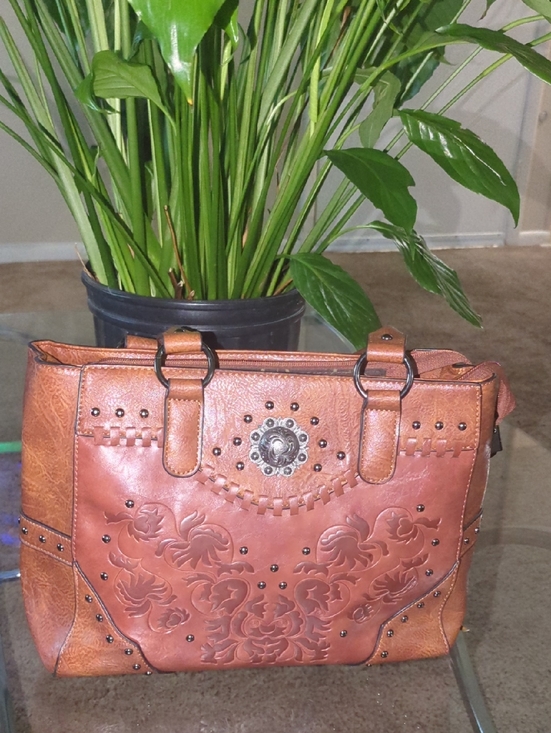 Lavawa Handbags - 🔥FINAL🔥Lavawa Brown Embossed Floral Tote Bag with Stud Accents